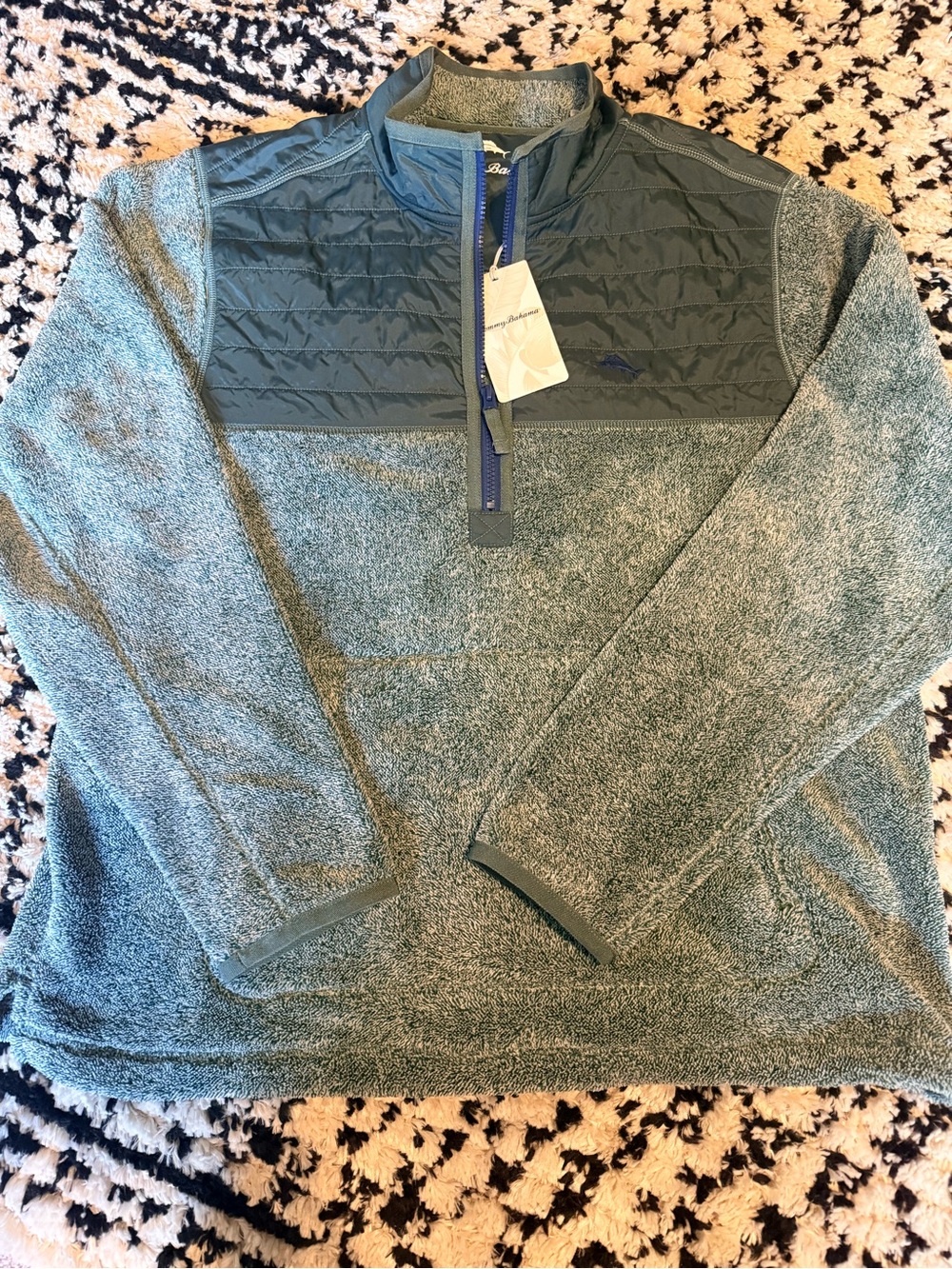 NWT! Tommy Bahama Men's Quarter-Zip Sweater Pullover in Seaside green. Size L